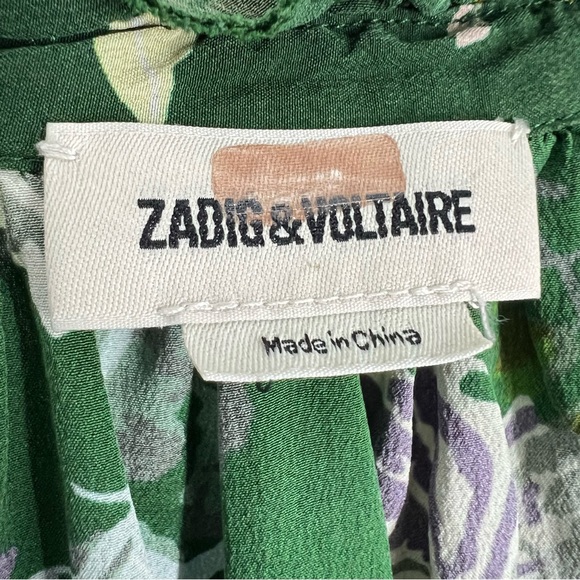 Zadig & Voltaire Theresa Green Floral Printed Silk Blouse Womens Size Small - Picture 15 of 16